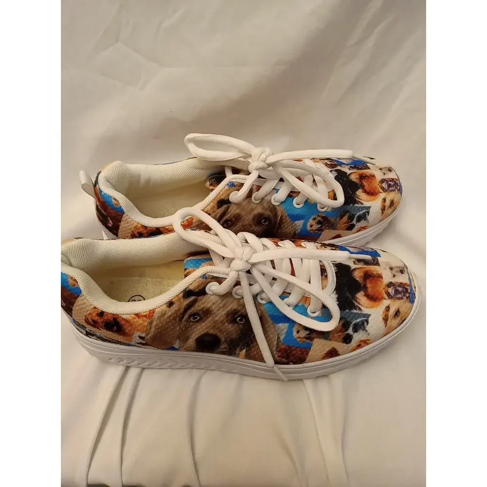 Dog Breeds Shoes Women' Size 38 Multi Color White Dog Lover Poodle Pug Lab